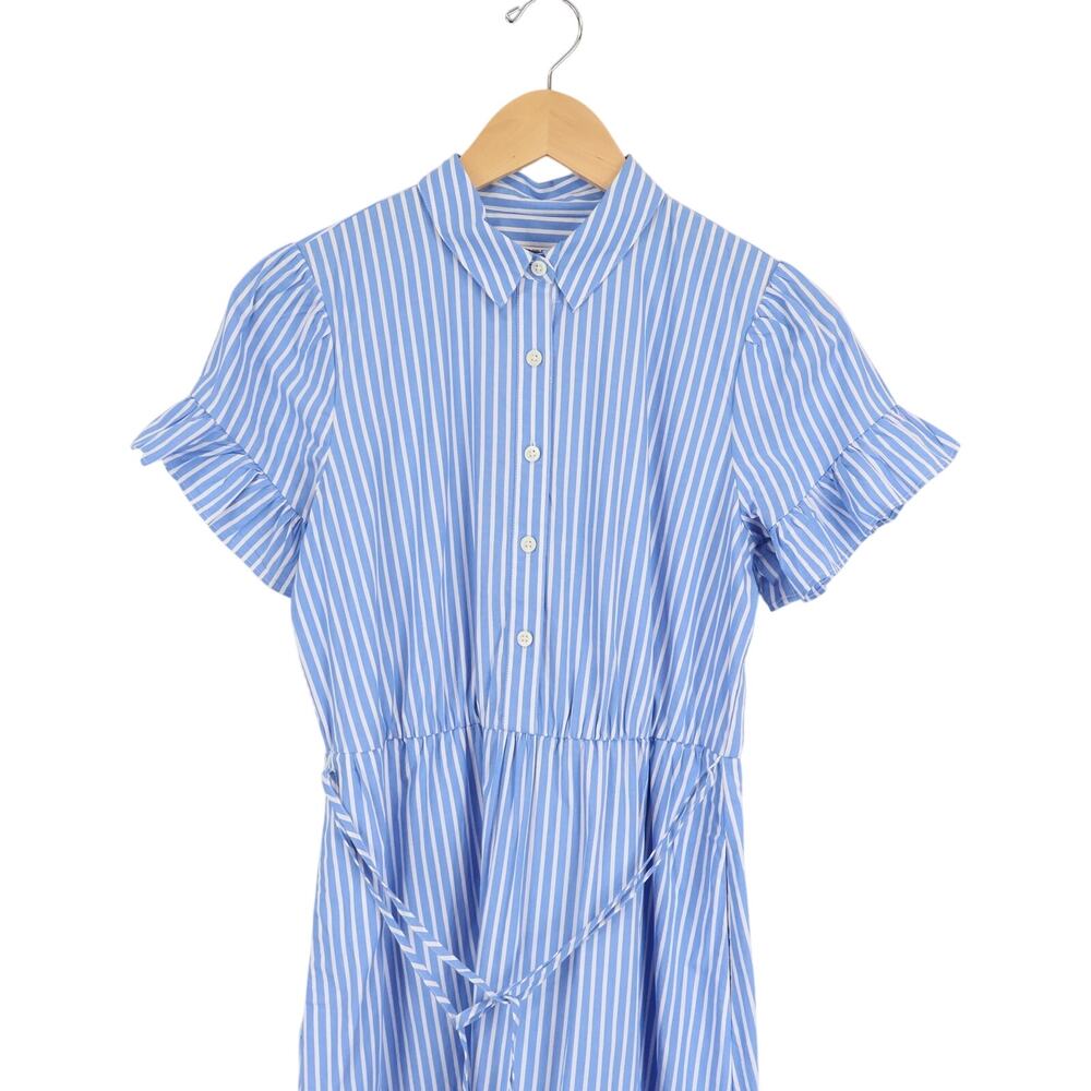 J.Crew Factory Striped Ruffle Sleeve Shirt Dress Sail Blue Size 4 Petite NWT - Picture 3 of 8